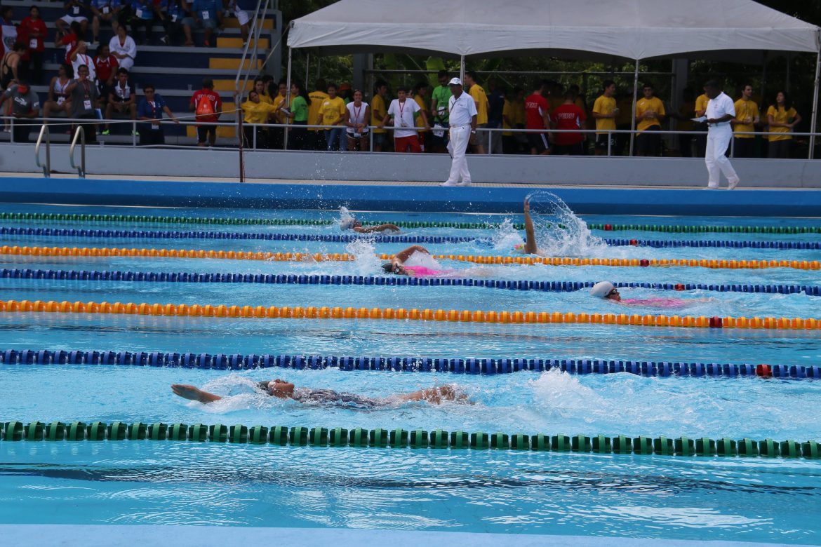 Varias nadadoras en una piscina nadando a espalda